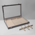 Шкатулка для украшений 5 рядов, 6 крючков, 8 ячеек, флок, 35×24.5×5, серо-беж - Фото 1