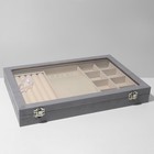 Шкатулка для украшений 5 рядов, 6 крючков, 8 ячеек, флок, 35×24.5×5, серо-беж - Фото 4