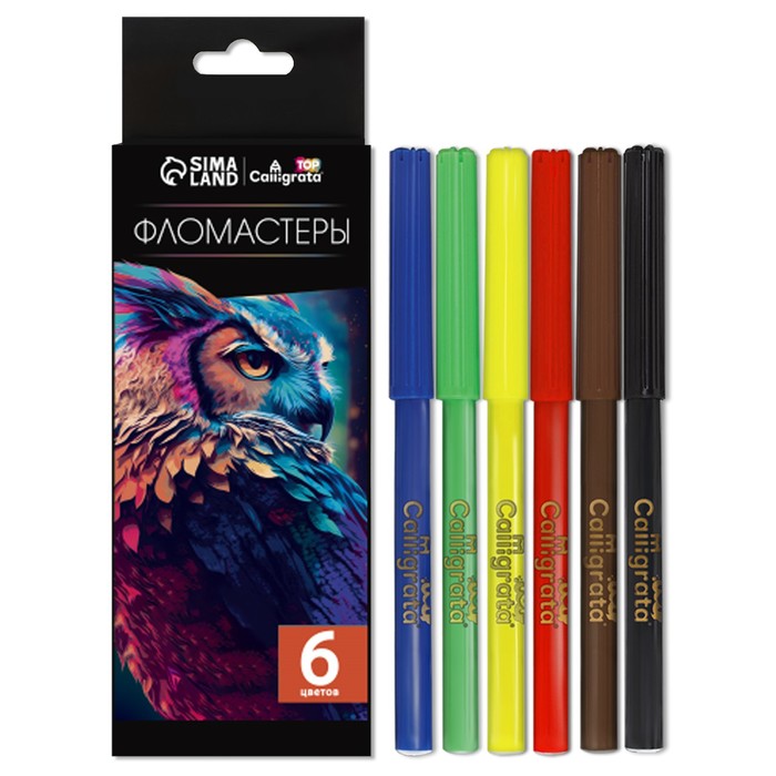 Фломастеры 6 цветов, TOP Calligrata, в картонной коробке - Фото 1