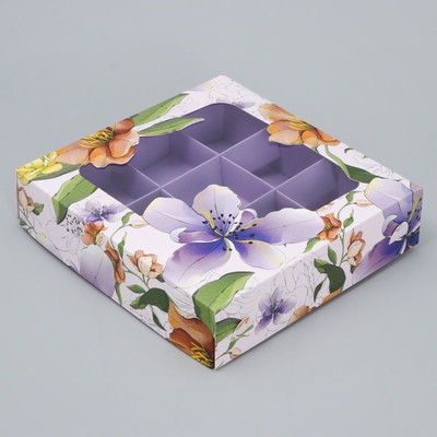 Коробка для конфет, кондитерская упаковка, 9 ячеек, «Для тебя», 14.7×14.7×3.5 см