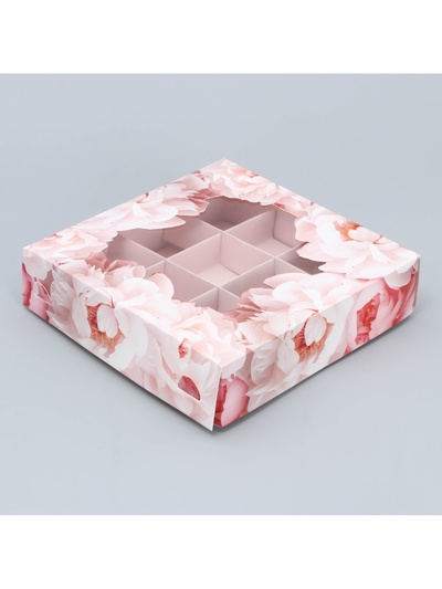 Коробка для конфет, кондитерская упаковка, 9 ячеек, «Нежность», 14.7 х 14.7 х 3.5 см