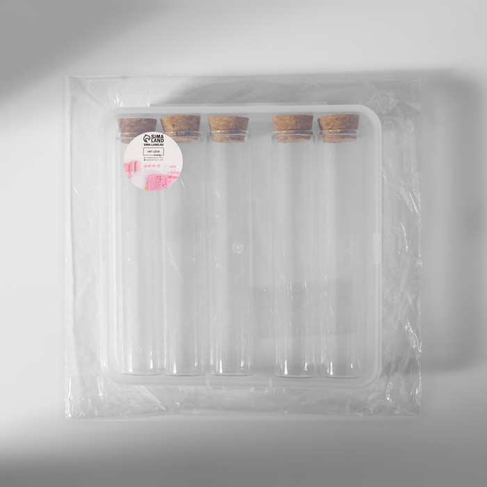 Набор баночек для хранения бисера, d = 2,2 × 12 см, 5 шт, в контейнере, 13,5 × 13,5 × 3,5 см