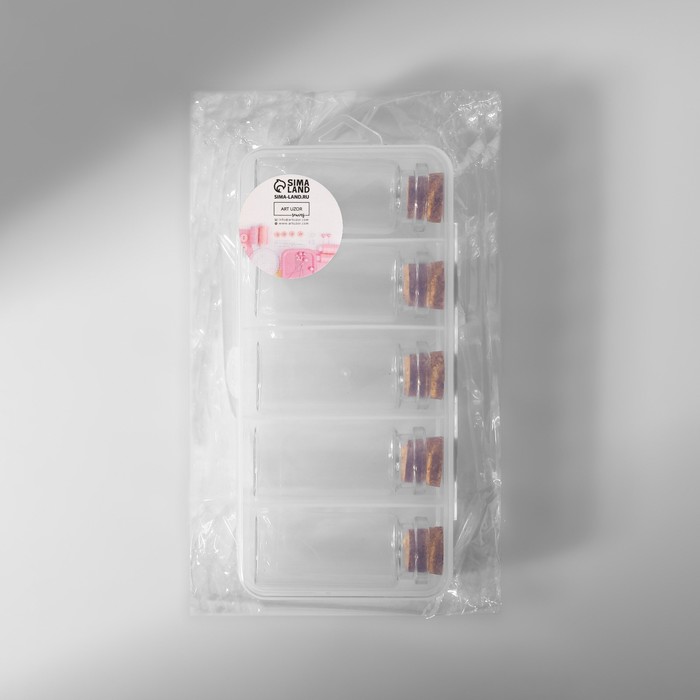 Набор баночек для хранения бисера, d = 2,1 × 5 см, 5 шт, в контейнере, 12,8 × 6,5 × 2,5 см
