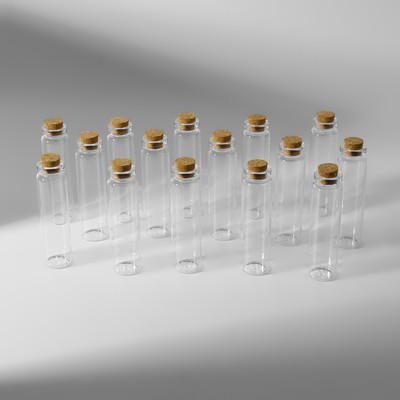 Набор баночек для хранения бисера, d=2.2×8 см, 15 шт., в контейнере, 11.8×7.8×8.6 см