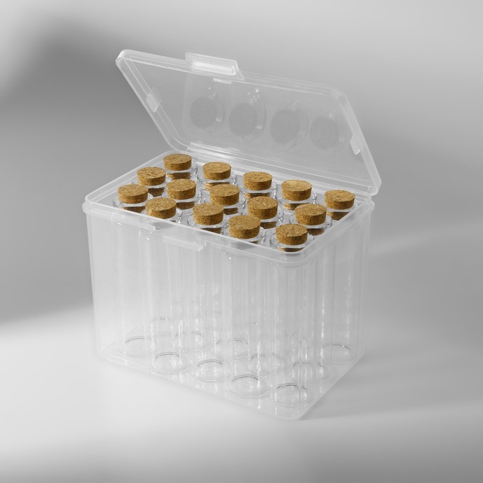Набор баночек для хранения бисера, d = 2,2 × 8 см, 15 шт, в контейнере, 11,8 × 7,8 × 8,6 см