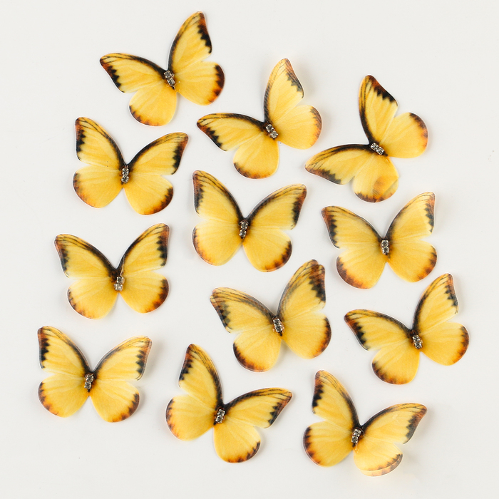 Декор для творчества «Бабочка», двухслойный, набор 12 шт., размер 1 шт. — 5 × 4 см, цвет жёлтый
