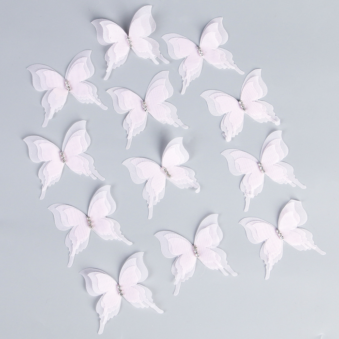 Декор для творчества «Бабочка», трёхслойный, набор 12 шт., размер 1 шт. — 5 × 4,5 см, цвет розовый
