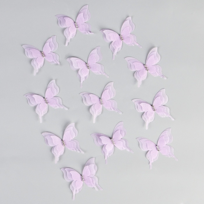 Декор для творчества «Бабочка», трёхслойный, набор 12 шт., размер 1 шт. — 5×4.5 см, цвет сиреневый - Фото 1