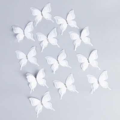 Декор для творчества «Бабочка», трёхслойный, набор 12 шт., размер 1 шт. — 5×4.5 см, цвет белый