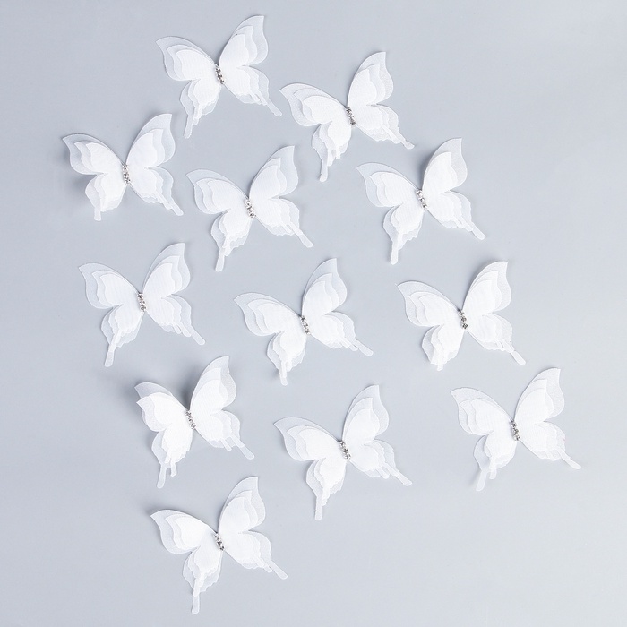 Декор для творчества «Бабочка», трёхслойный, набор 12 шт., размер 1 шт. — 5×4.5 см, цвет белый - Фото 1
