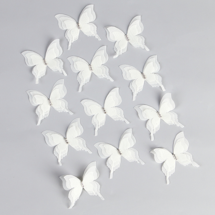 Декор для творчества «Бабочка», трёхслойный, набор 12 шт., размер 1 шт. — 5 × 4,5 см, цвет молочный