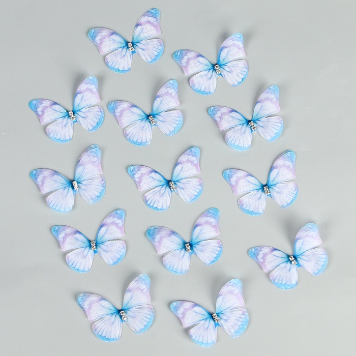 Декор для творчества «Бабочка», двухслойный, набор 12 шт., размер 1 шт. — 5×4 см, цвет голубой - Фото 1