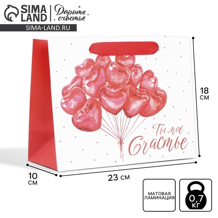 Пакет подарочный ламинированный, упаковка, «Ты моё счастье», MS 23×18×10 см - Фото 1