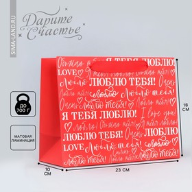 Пакет подарочный ламинированный горизонтальный, упаковка, «Люблю», MS 23 х 18 х 10 см