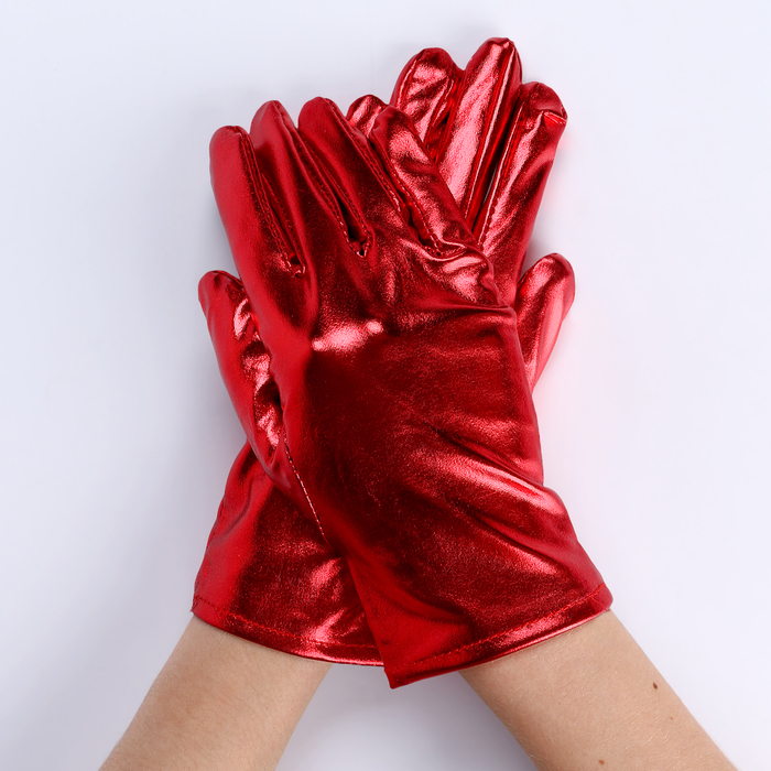 Карнавальный аксессуар- перчатки , цвет красный металлик,искусственная кожа - фото 1906539417