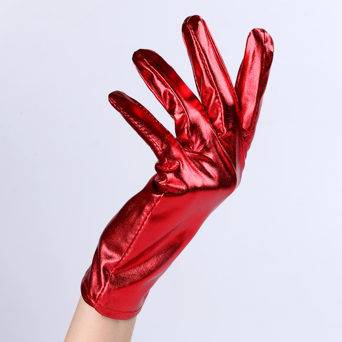Карнавальный аксессуар- перчатки , цвет красный металлик,искусственная кожа - фото 1906539418