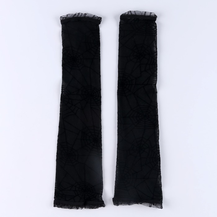 Карнавальный аксессуар- перчатки без пальцев, цвет черный, паутина - фото 1906539448
