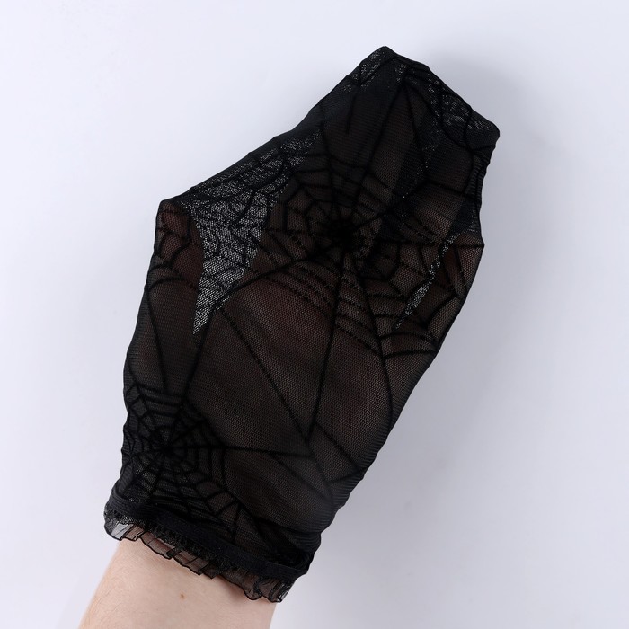Карнавальный аксессуар- перчатки без пальцев, цвет черный, паутина - фото 1906539449