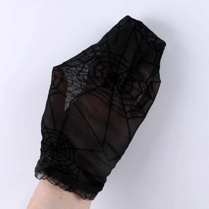 Карнавальный аксессуар- перчатки без пальцев, цвет черный, паутина - фото 1906539450