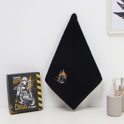 Полотенце махровое «Этель. Байкер», 35×50 см, хлопок 100%, чёрное