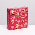 Коробка под 9 конфет с обечайкой, розовая "Мишки" 13,7 х 13,7 х 3,5 см - Фото 3