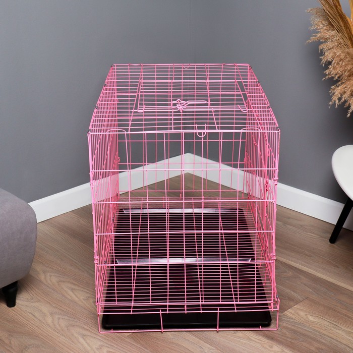 Клетка с люком для собак и кошек, 100 х 60 х 70 см, розовая