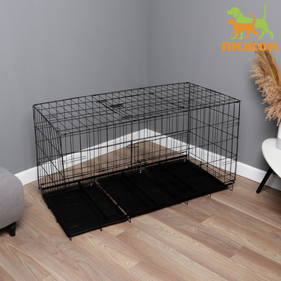 Клетка для собак, 130×60×70 см, с люком, металл, чёрная
