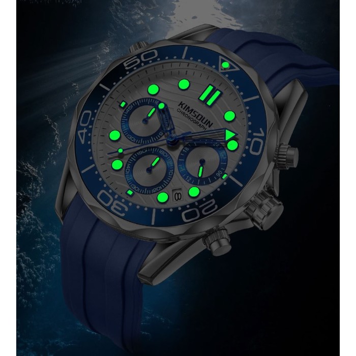 Часы наручные мужские, с календарем, подсветкой, хронографом, d-4.3 см, синие