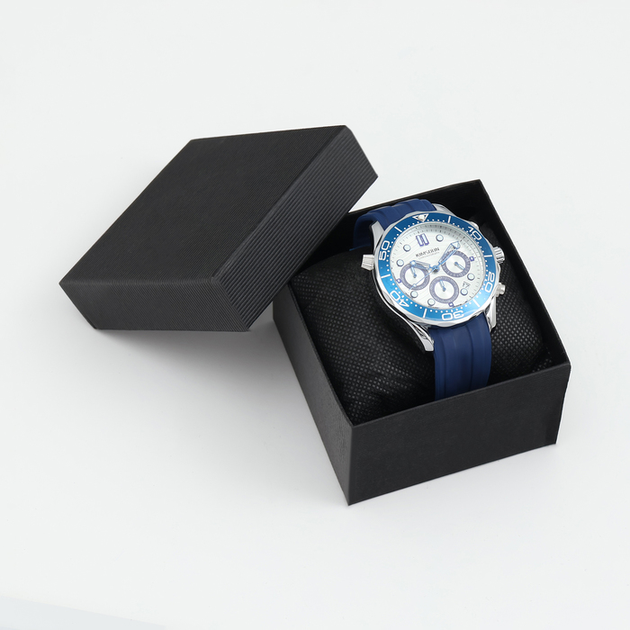 Часы наручные мужские, с календарем, подсветкой, хронографом, d-4.3 см, синие