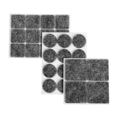 Набор накладок мебельных, войлочных, 28 шт., 2.5×2.5; d=2.5; 3.8×3.8, серый
