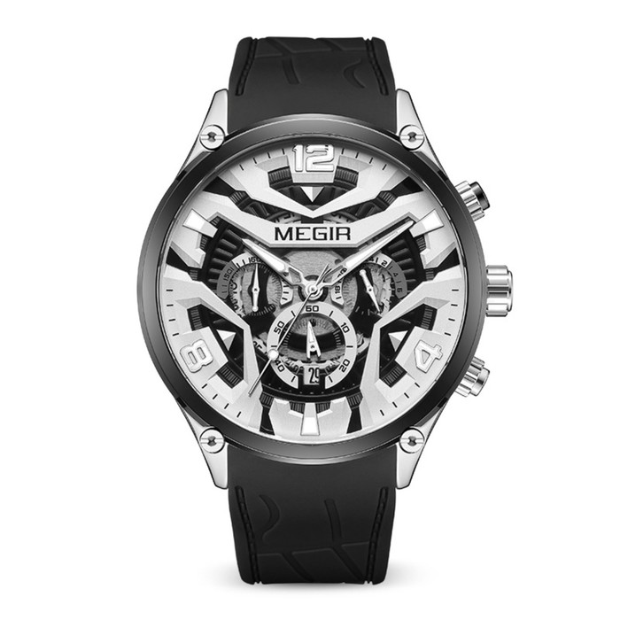 Часы наручные мужские, d-4.6 см, с хронографом, 3 АТМ, светящиеся, черные - Фото 1