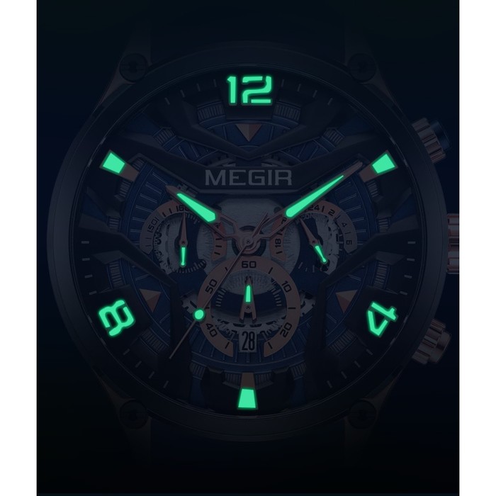 Часы наручные мужские, d-4.6 см, с хронографом, 3 АТМ, светящиеся, черные