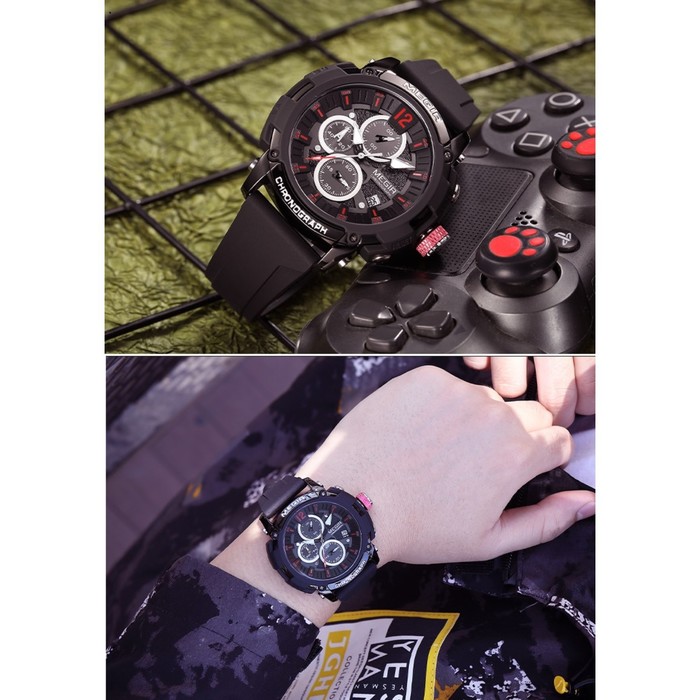 Часы наручные мужские, d-5.1 см, с хронографом, 3 АТМ, светящиеся, черные