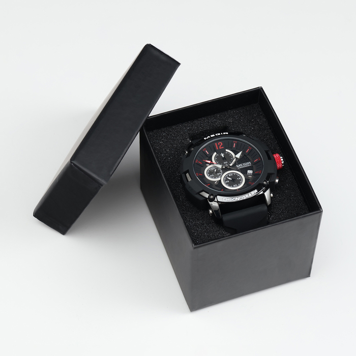 Часы наручные мужские, d-5.1 см, с хронографом, 3 АТМ, светящиеся, черные