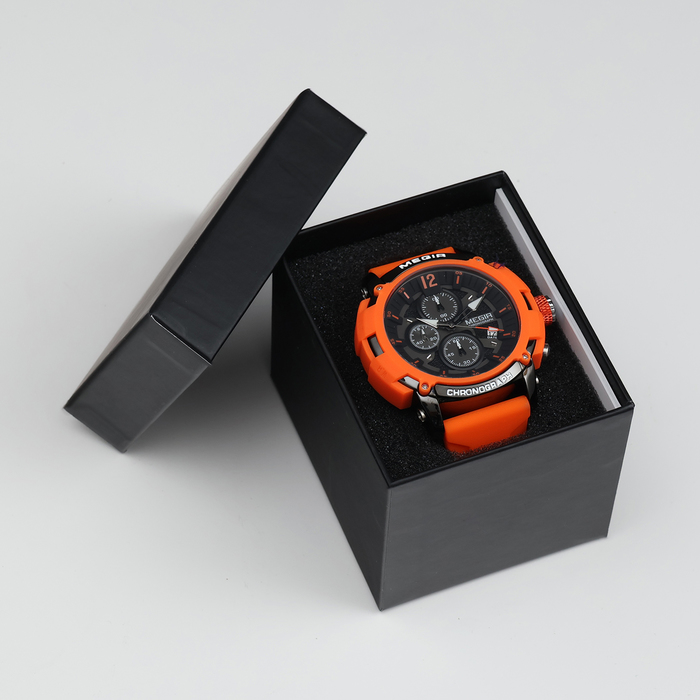 Часы наручные мужские, d-5.1 см, с хронографом, 3 АТМ, светящиеся, оранжевые