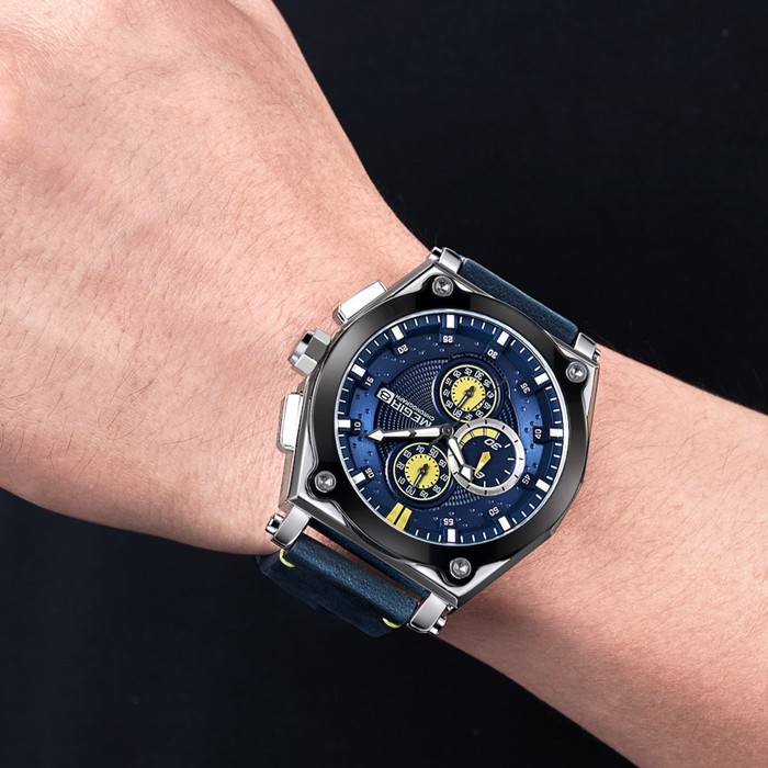 Часы наручные мужские, d-4.7 см, с хронографом, 3 АТМ, светящиеся, синие