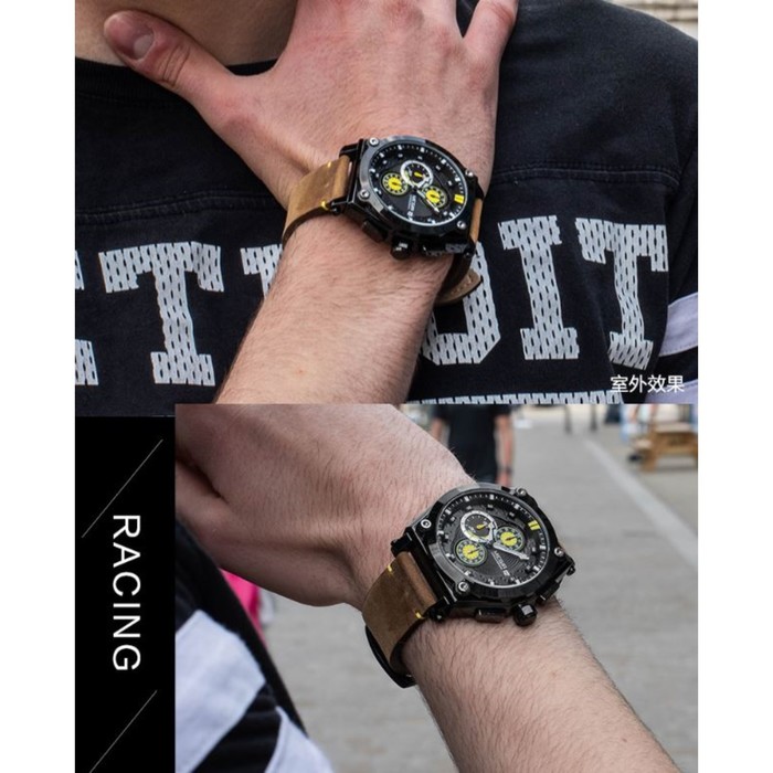 Часы наручные мужские, d-4.7 см, с хронографом, 3 АТМ, светящиеся, коричневые