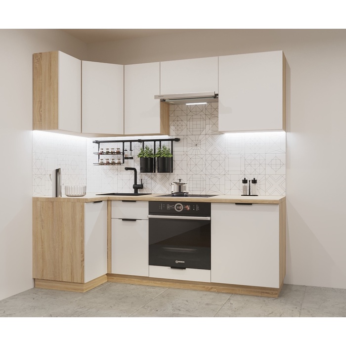 Кухонный гарнитур угловой «ФАСКА 2», 1000×2200 мм, цвет дуб сонома/тальк/дуб сонома светлый - Фото 1