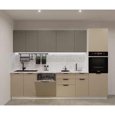 Кухонный гарнитур прямой «ФАСКА 5», 3000×600 мм, цвет белый/пикрит/обсидиан/мрамор