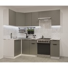 Кухонный гарнитур угловой «ФАСКА 11», 2400×1200 мм, цвет белый/обсидиан/мрамор белый - Фото 1