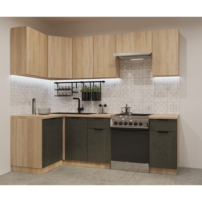 Кухонный гарнитур угловой «ФАСКА 12», 2400×1200 мм, цвет дуб сонома/дуб сонома/бетон тёмный