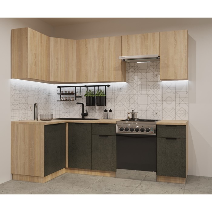 Кухонный гарнитур угловой «ФАСКА 12», 2400×1200 мм, цвет дуб сонома/дуб сонома/бетон тёмный - Фото 1