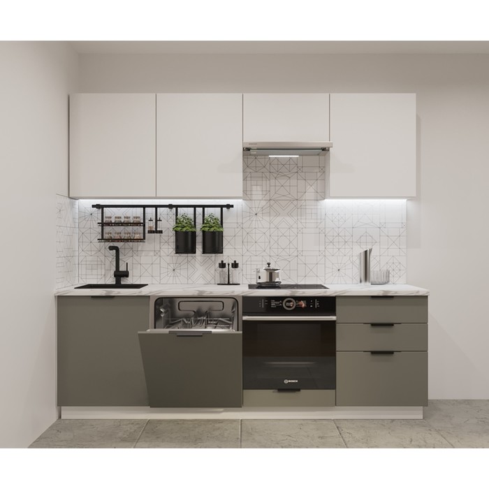 Кухонный гарнитур прямой «ФАСКА 13», 2400×600 мм, цвет белый/тальк/обсидиан/мрамор белый - Фото 1