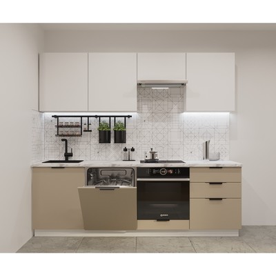 Кухонный гарнитур прямой «ФАСКА 14», 2400×600 мм, цвет белый/тальк/пикрит/мрамор белый