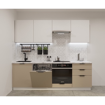 Кухонный гарнитур прямой «ФАСКА 14», 2400×600 мм, цвет белый/тальк/пикрит/мрамор белый