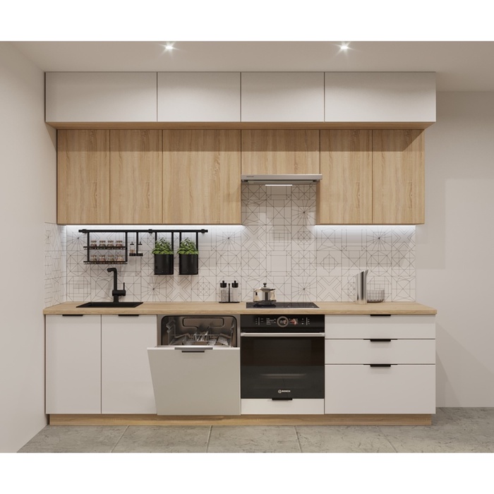 Кухонный гарнитур трёхуровневый в потолок «ФАСКА 15», 2800×600 мм, цвет тальк/дуб сонома - Фото 1