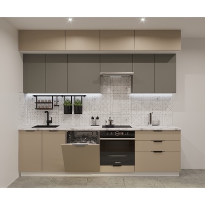 Кухонный гарнитур трёхуровневый в потолок «ФАСКА 16», 2800×600 мм, цвет обсидиан/пикрит