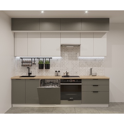 Кухонный гарнитур трёхуровневый в потолок «ФАСКА 16», 2800×600 мм, цвет обсидиан/тальк