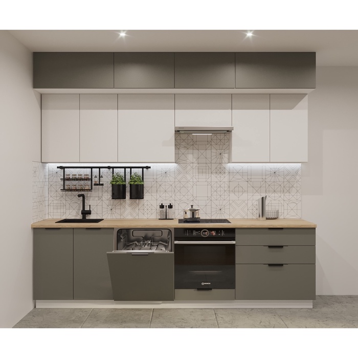 Кухонный гарнитур трёхуровневый в потолок «ФАСКА 16», 2800×600 мм, цвет обсидиан/тальк - Фото 1