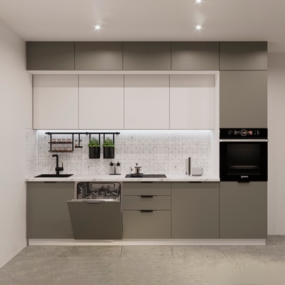 Кухонный гарнитур трёхуровневый под потолок «ФАСКА 20», 3000×600 мм, цвет обсидиан/тальк